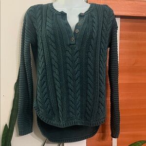 Ruff Hewn Dark Green V-Neck Cable Knit Sweater